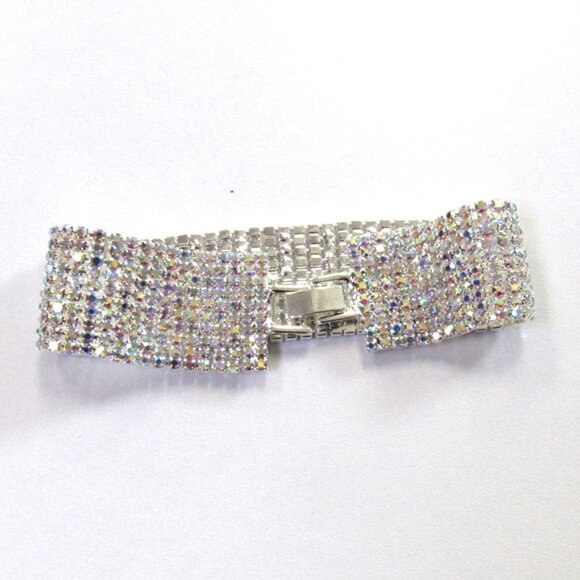 Silver Iridescent Rhinestone Sparkle Bracelet Evening Wedding Formal - Picture 2 of 4